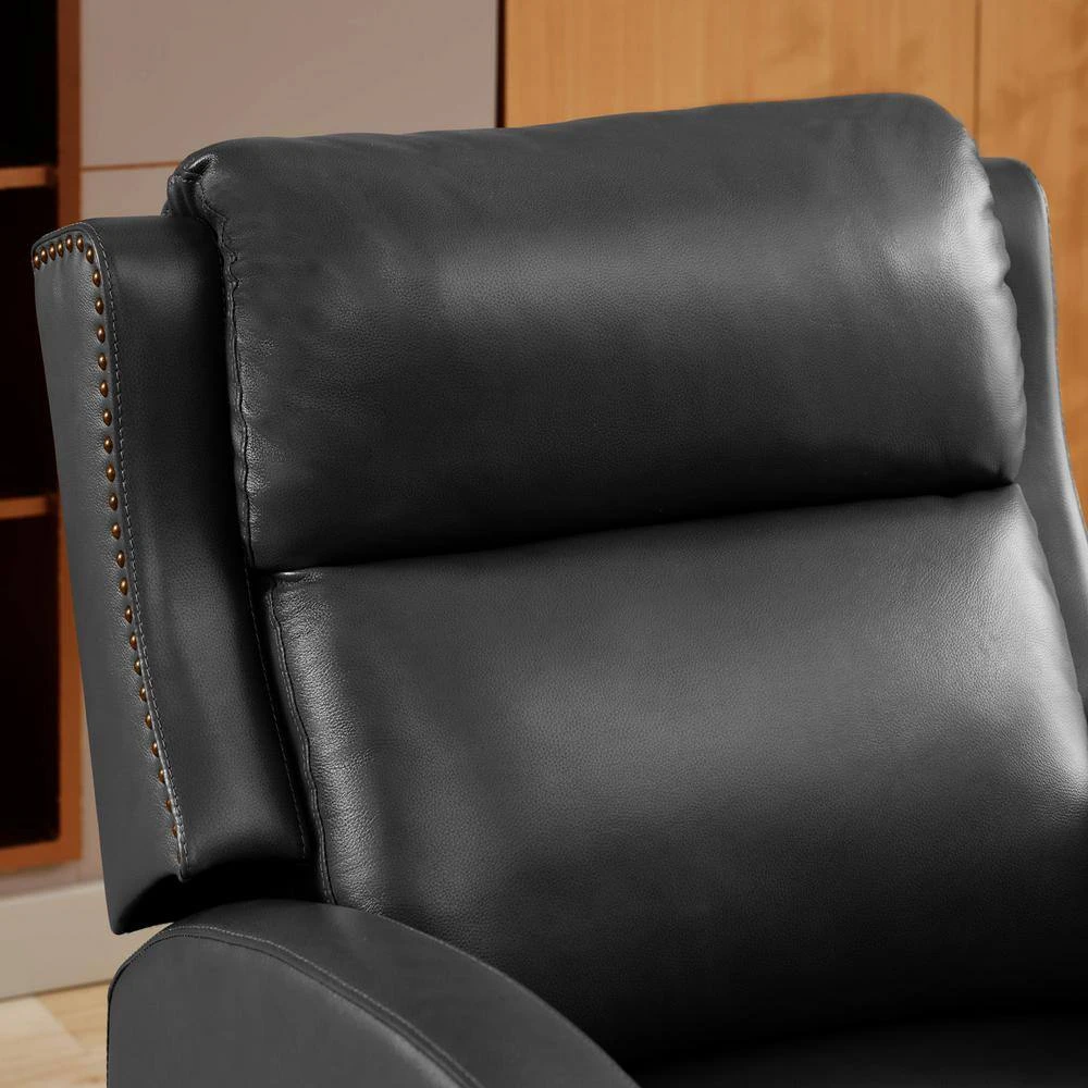 Classic Vintage Cigar Black Hand Push Leather Recliner With Nailhead Trim 7 Classic Vintage Cigar Black Hand Push Leather Recliner With Nailhead Trim - Image 7