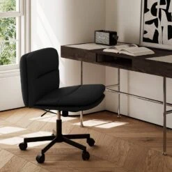 Contemporary Black Task Chair Office Swivel Ergonomic Upholstered Chair With Enlarged Seat Width -Jearey black jearey task chairs ykcw black 31 1000
