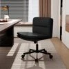 Contemporary Black Task Chair Office Swivel Ergonomic Upholstered Chair With Enlarged Seat Width
