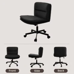 Contemporary Black Task Chair Office Swivel Ergonomic Upholstered Chair With Enlarged Seat Width -Jearey black jearey task chairs ykcw black fa 1000