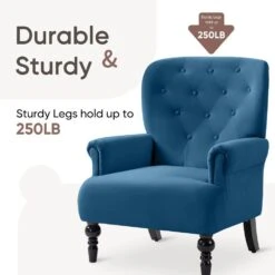 Lola Modern Upholstered Velvet Blue Accent Armchair With Extra Large Back And Wood Leg For Living Room Bedroom 12 Lola Modern Upholstered Velvet Blue Accent Armchair With Extra Large Back And Wood Leg For Living Room Bedroom -Jearey blue jearey accent chairs e011gby blue 4f 1000