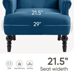 Lola Modern Upholstered Velvet Blue Accent Armchair With Extra Large Back And Wood Leg For Living Room Bedroom 10 Lola Modern Upholstered Velvet Blue Accent Armchair With Extra Large Back And Wood Leg For Living Room Bedroom -Jearey blue jearey accent chairs e011gby blue 66 1000
