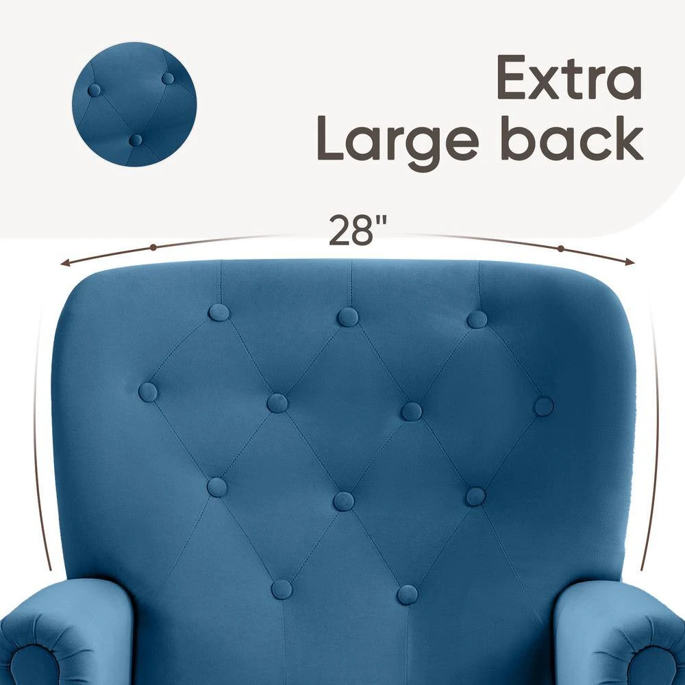 Lola Modern Upholstered Velvet Blue Accent Armchair With Extra Large Back And Wood Leg For Living Room Bedroom 4 Lola Modern Upholstered Velvet Blue Accent Armchair With Extra Large Back And Wood Leg For Living Room Bedroom - Image 4