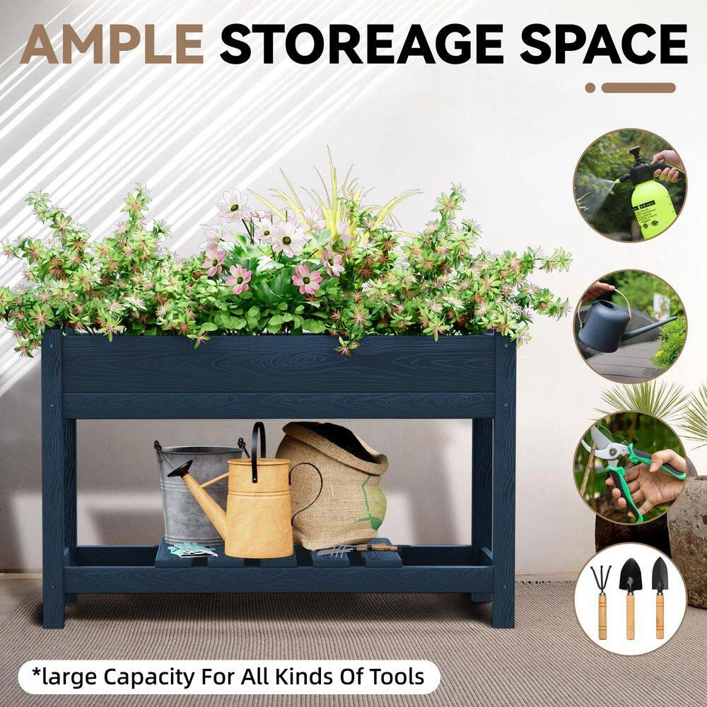 45 In. X 18 In. X 29 In. Outdoor Plastic Raised Garden Bed In Blue 4 45 In. X 18 In. X 29 In. Outdoor Plastic Raised Garden Bed In Blue - Image 4