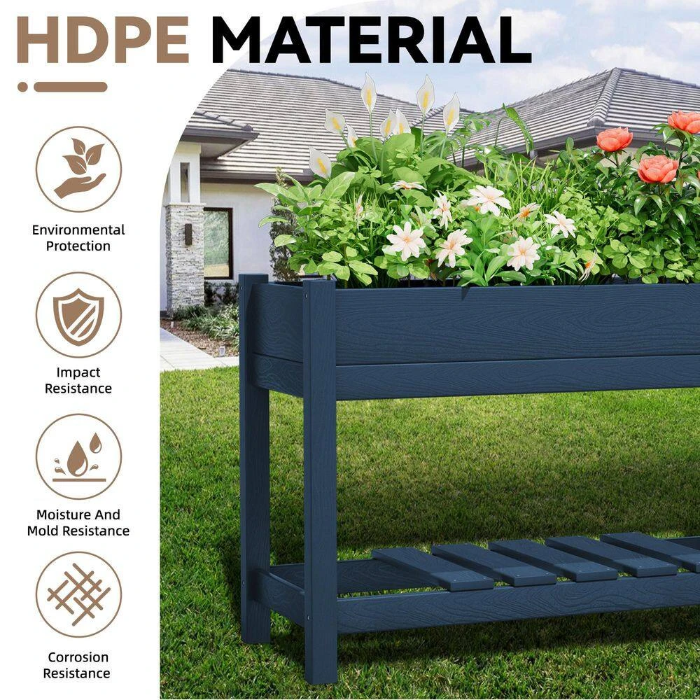 45 In. X 18 In. X 29 In. Outdoor Plastic Raised Garden Bed In Blue 5 45 In. X 18 In. X 29 In. Outdoor Plastic Raised Garden Bed In Blue - Image 5