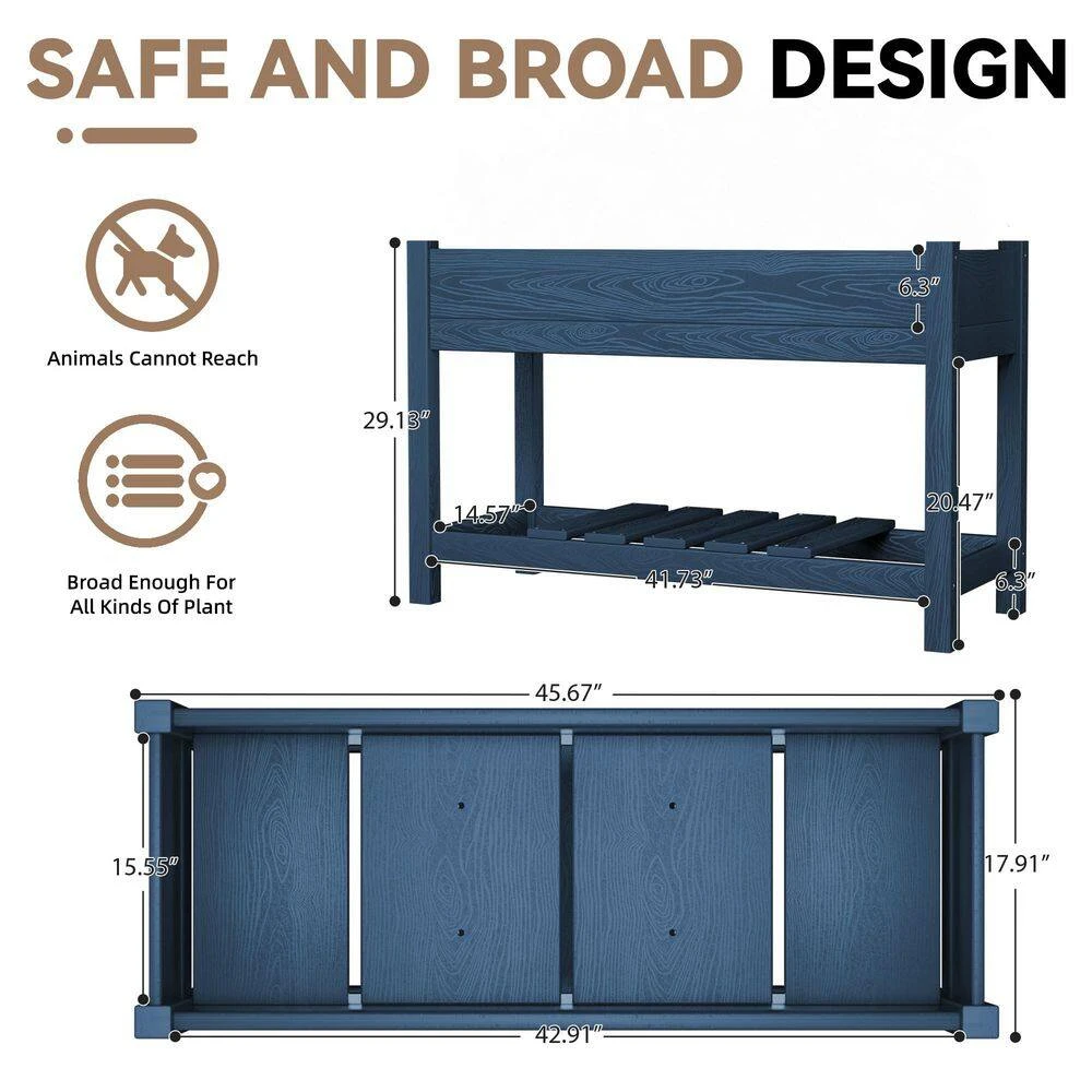 45 In. X 18 In. X 29 In. Outdoor Plastic Raised Garden Bed In Blue 3 45 In. X 18 In. X 29 In. Outdoor Plastic Raised Garden Bed In Blue - Image 3