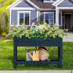 45 In. X 18 In. X 29 In. Outdoor Plastic Raised Garden Bed In Blue