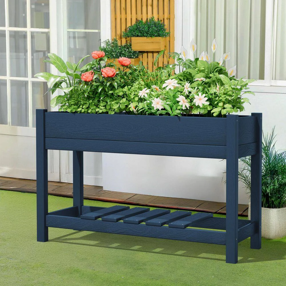 45 In. X 18 In. X 29 In. Outdoor Plastic Raised Garden Bed In Blue 2 45 In. X 18 In. X 29 In. Outdoor Plastic Raised Garden Bed In Blue - Image 2