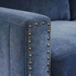 Sanfe 57 In. Blue Solid Fabric 2-Seat Loveseat With Nailhead -Jearey blue jearey loveseats sfrm 2 blue 1f 1000