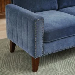 Sanfe 57 In. Blue Solid Fabric 2-Seat Loveseat With Nailhead -Jearey blue jearey loveseats sfrm 2 blue c3 1000