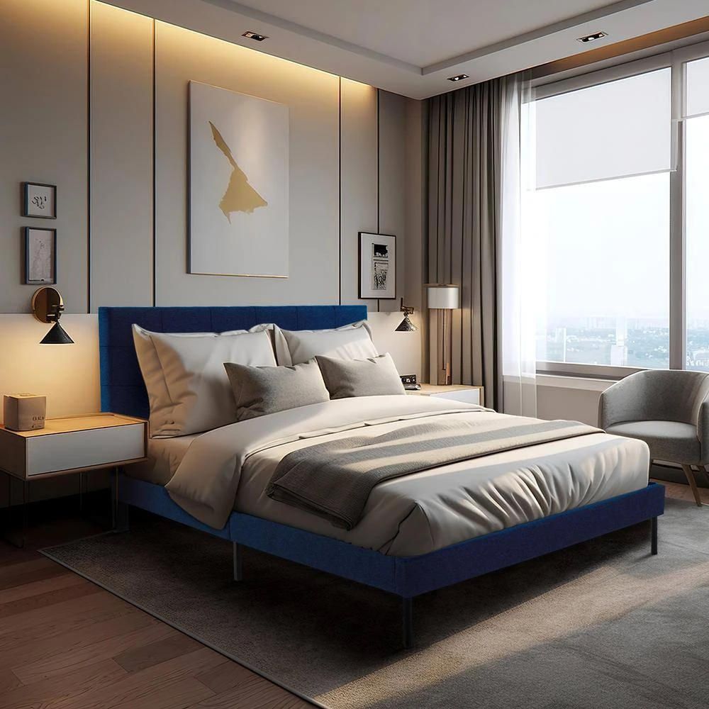 Alex Blue Metal Frame Full Platform Bed With Headboard 7 Alex Blue Metal Frame Full Platform Bed With Headboard - Image 7