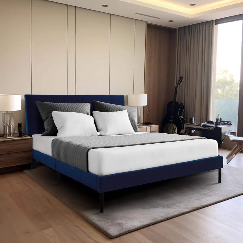 Alex Blue Metal Frame Full Platform Bed With Headboard 1 Alex Blue Metal Frame Full Platform Bed With Headboard