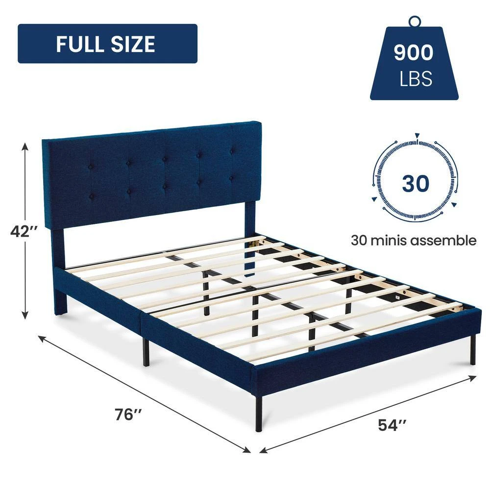 Alex Blue Metal Frame Full Platform Bed With Headboard 3 Alex Blue Metal Frame Full Platform Bed With Headboard - Image 3
