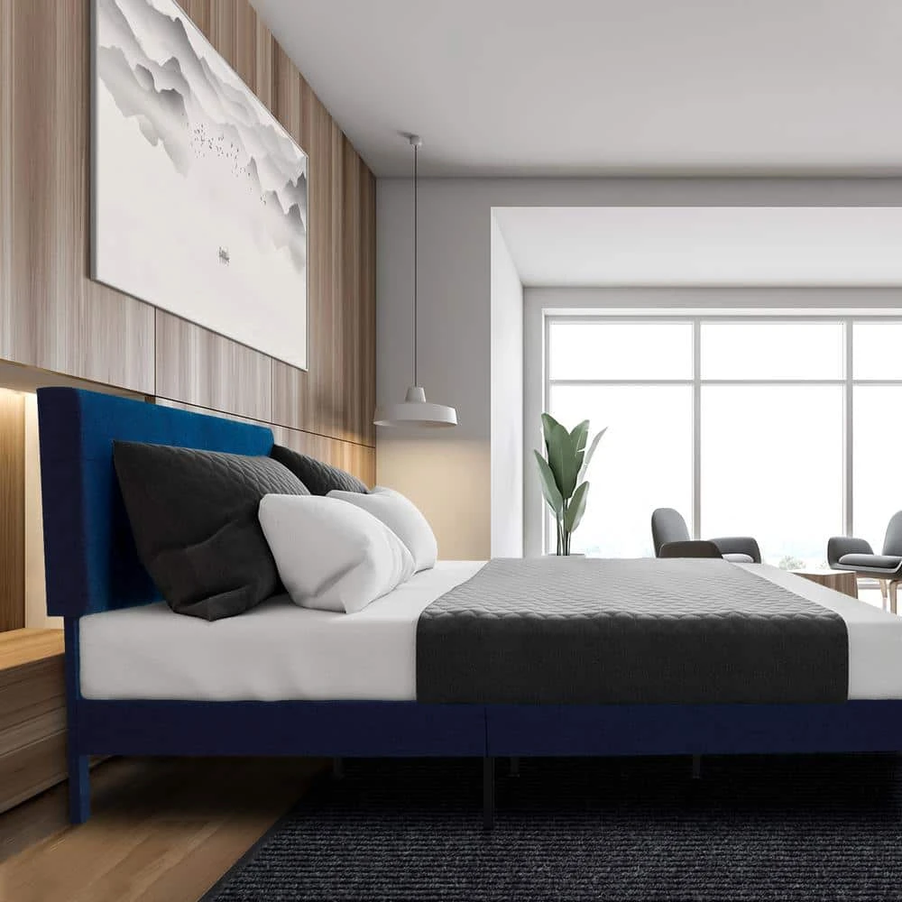 Alex Blue Metal Frame Full Platform Bed With Headboard 2 Alex Blue Metal Frame Full Platform Bed With Headboard - Image 2