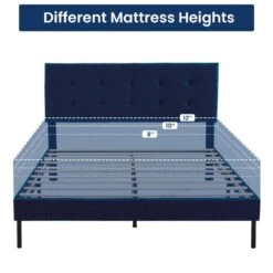 Alex Blue Metal Frame Queen Platform Bed With Headboard -Jearey blue jearey platform beds e111cj queen blue c3 1000