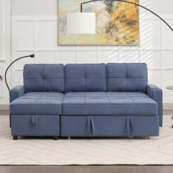 82.3 In. Blue Multi-functional Fabric Queen Size Sofa Bed With Cup Holder USB Port And Side Pockets -Jearey blue jearey sofa beds rmlc blue 31 1000
