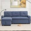 82.3 In. Blue Multi-functional Fabric Queen Size Sofa Bed With Cup Holder USB Port And Side Pockets