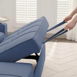 82.3 In. Blue Multi-functional Fabric Queen Size Sofa Bed With Cup Holder USB Port And Side Pockets -Jearey blue jearey sofa beds rmlc blue 76 1000