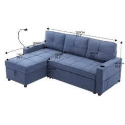 82.3 In. Blue Multi-functional Fabric Queen Size Sofa Bed With Cup Holder USB Port And Side Pockets -Jearey blue jearey sofa beds rmlc blue e1 1000
