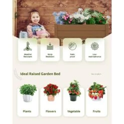 HDPE 28.3 In. X 10 In. X 9.5 In. Outdoor Plastic Raised Garden Bed In Brown -Jearey brown elevated garden beds pehj hd bn 1f 1000