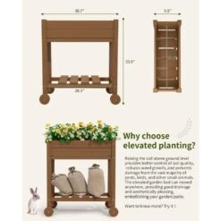 HDPE 28.3 In. X 10 In. X 9.5 In. Outdoor Plastic Raised Garden Bed In Brown -Jearey brown elevated garden beds pehj hd bn 44 1000