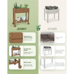 HDPE Outdoor Raised Garden Bed With Wheels In Brown -Jearey brown elevated garden beds tld3jt brown c3 1000