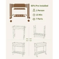 HDPE Outdoor Raised Garden Bed With Wheels In Brown -Jearey brown elevated garden beds tld3jt brown fa 1000