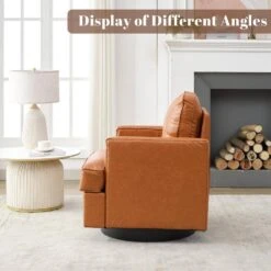 Brown PU Leather 360° Swivel Nailhead Trim Button-tufted Accent Arm Chair With Cushion -Jearey brown jearey accent chairs pewy brown 76 1000