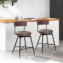 Peel PU 27 In. Swivel Brown Metal High Bar Stool (Set Of 2)