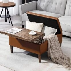 Brown Faux Leather And Solid Wood Duplex Tufted Upholstered Lift-Top Ottoman Bench With Large Square Storage 13 Brown Faux Leather And Solid Wood Duplex Tufted Upholstered Lift-Top Ottoman Bench With Large Square Storage -Jearey brown jearey ottomans e91gjd hd bn 31 1000