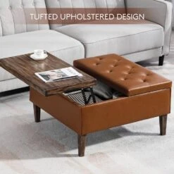 Brown Faux Leather And Solid Wood Duplex Tufted Upholstered Lift-Top Ottoman Bench With Large Square Storage 11 Brown Faux Leather And Solid Wood Duplex Tufted Upholstered Lift-Top Ottoman Bench With Large Square Storage -Jearey brown jearey ottomans e91gjd hd bn 4f 1000