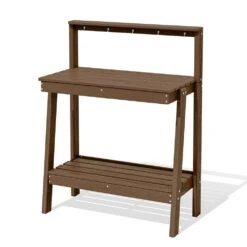 45.5 In. H X 34.8 In. W X 17.7 In. D Brown HDPE Potting Bench Table, Multi-Purpose Plant And Storage Shelf
