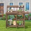 40.94 In. W X 47.24 In. H Brown HDPE Weather-Resistant Garden Potting Bench Table With Storage Shelf