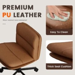 Peel Contemporary Faux Leather Swivel Ergonomic Task Office Chair In Brown With Enlarged Seat Width -Jearey brown jearey task chairs pepu brown 1f 1000