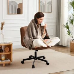 Peel Contemporary Faux Leather Swivel Ergonomic Task Office Chair In Brown With Enlarged Seat Width -Jearey brown jearey task chairs pepu brown 31 1000