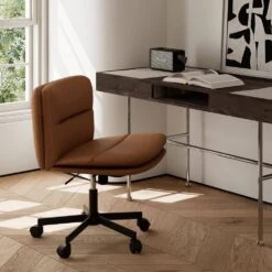 Contemporary Brown Task Chair Office Swivel Ergonomic Upholstered Chair With Enlarged Seat Width -Jearey brown jearey task chairs ykcw grey 31 1000