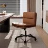 Contemporary Brown Task Chair Office Swivel Ergonomic Upholstered Chair With Enlarged Seat Width