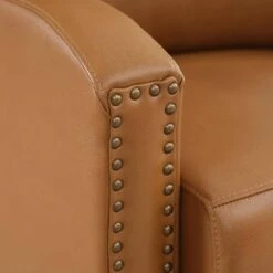 Classic Vintage Cigar Camel Hand Push Leather Recliner With Nailhead Trim -Jearey camel jearey recliners rc ts camel 1f 1000