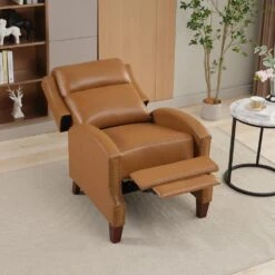 Classic Vintage Cigar Camel Hand Push Leather Recliner With Nailhead Trim -Jearey camel jearey recliners rc ts camel 31 1000
