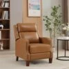 Classic Vintage Cigar Camel Hand Push Leather Recliner With Nailhead Trim
