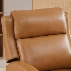 Classic Vintage Cigar Camel Hand Push Leather Recliner With Nailhead Trim -Jearey camel jearey recliners rc ts camel fa 1000