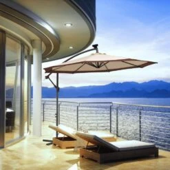 10 Ft. Steel Solar Lighted Cantilever Patio Umbrellas With Sandbag Weighted Base In Beige And Brown Splicing 15 10 Ft. Steel Solar Lighted Cantilever Patio Umbrellas With Sandbag Weighted Base In Beige And Brown Splicing -Jearey cantilever umbrellas 10dzxj b b 31 1000