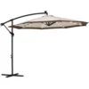 10 Ft. Steel Solar Lighted Cantilever Patio Umbrellas With Sandbag Weighted Base In Beige And Brown Splicing