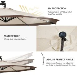 10 Ft. Steel Solar Lighted Cantilever Patio Umbrellas With Sandbag Weighted Base In Beige And Brown Splicing 12 10 Ft. Steel Solar Lighted Cantilever Patio Umbrellas With Sandbag Weighted Base In Beige And Brown Splicing -Jearey cantilever umbrellas 10dzxj b b 66 1000