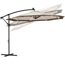 10 Ft. Steel Solar Lighted Cantilever Patio Umbrellas With Sandbag Weighted Base In Beige And Brown Splicing 13 10 Ft. Steel Solar Lighted Cantilever Patio Umbrellas With Sandbag Weighted Base In Beige And Brown Splicing -Jearey cantilever umbrellas 10dzxj b b 77 1000