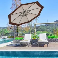 10 Ft. Steel Solar Lighted Cantilever Patio Umbrellas With Sandbag Weighted Base In Beige And Brown Splicing 14 10 Ft. Steel Solar Lighted Cantilever Patio Umbrellas With Sandbag Weighted Base In Beige And Brown Splicing -Jearey cantilever umbrellas 10dzxj b b d4 1000