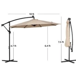 10 Ft. Steel Solar Lighted Cantilever Patio Umbrellas With Sandbag Weighted Base In Beige -Jearey cantilever umbrellas 10dzxj beige 1d 1000