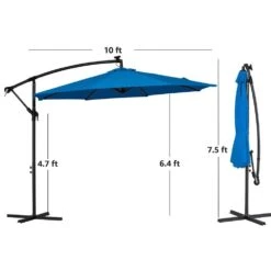 10 Ft. Steel Solar Lighted Cantilever Patio Umbrellas With Sandbag Weighted Base In Blue -Jearey cantilever umbrellas 10dzxj blue 1d 1000