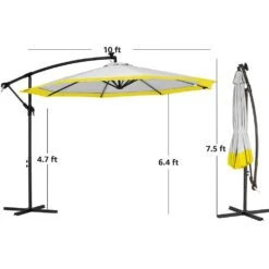 10 Ft. Steel Solar Lighted Cantilever Patio Umbrellas With Sandbag Weighted Base In Gray And Yellow Splicing 11 10 Ft. Steel Solar Lighted Cantilever Patio Umbrellas With Sandbag Weighted Base In Gray And Yellow Splicing -Jearey cantilever umbrellas 10dzxj g y 1d 1000