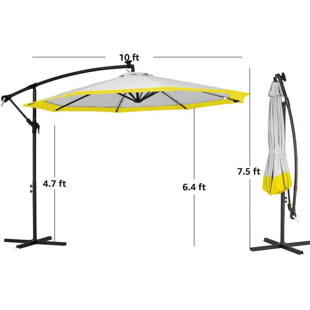 10 Ft. Steel Solar Lighted Cantilever Patio Umbrellas With Sandbag Weighted Base In Gray And Yellow Splicing 4 10 Ft. Steel Solar Lighted Cantilever Patio Umbrellas With Sandbag Weighted Base In Gray And Yellow Splicing - Image 4